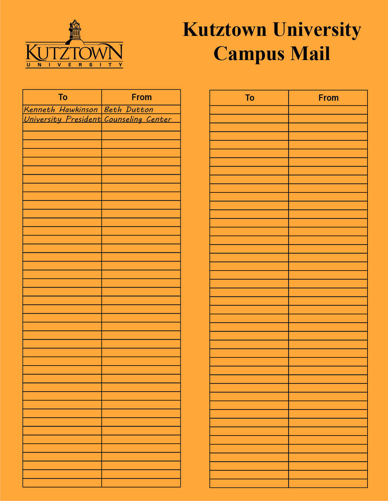 Interoffice (Campus) Mail Kutztown University